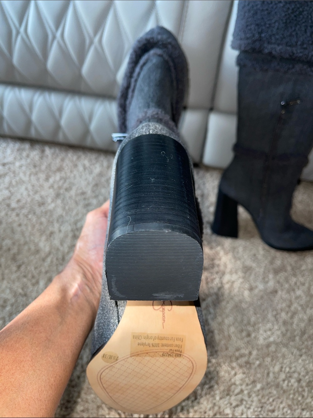 Jessica Simpson Gray Shearling-Trim Knee Boots - Picture 10 of 15